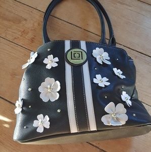 Liz Claiborne Handbag, faux leather, flower detail